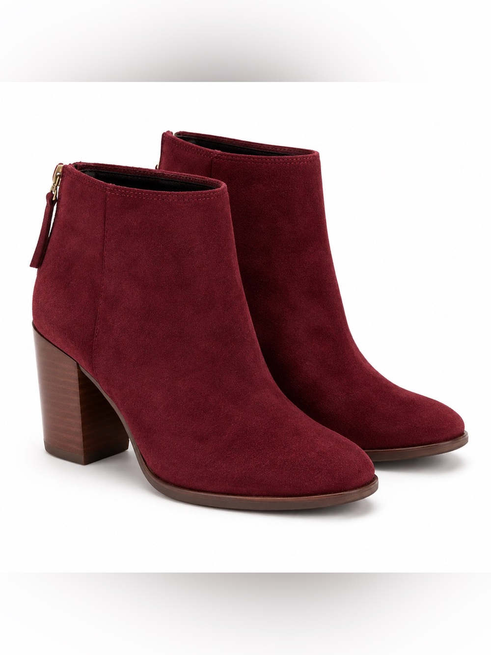 Clarks Lora Lana Burgundy Suede Block Heel Ankle Boots